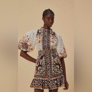 FARM Rio Flower Fan Tapestry Off-White Mini Dress